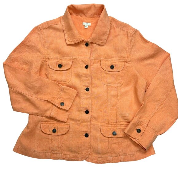 J Jill Peach Linen Trucker Inspired Button Up Jacket - Picture 1 of 8
